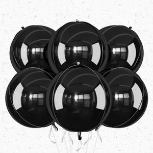 6Pcs Black Round Foil Balloons,Giant 4D Round Ball Balloons,22 Inch Metallic Black Balloon for New Years Birthday Wedding Graduation Prom Party Decorations