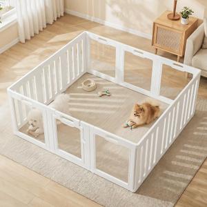 Soulbond Clear Acrylic Dog Playpen Indoor (24 Inch, White, 12 Panels) | Non-Slip,Tool-Free Assembly, External Door Lock Play Pen for Puppies and Small Dogs