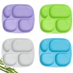 shopwithgreen Bamboo Divided Plates for Kids Adults - Dinnerware Set for Toddlers Kids Children Baby, Toddler Dinner Plates, BPA Free, Stackable, Dishwasher Safe, 9.4 inch, Set of 3