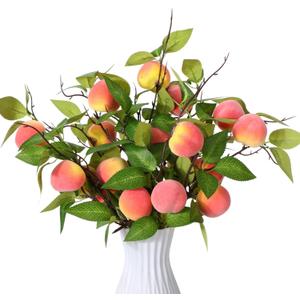 Daifunli 10 Pcs Artificial Peach Branches Realistic Artificial Peach Fruits with Green Leaves Simulation Branches Decoration for Vase Home Party Decoration (2 Peaches,14.96 Inch)