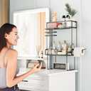 Bathroom Organizers, Upgrade Punch-Free Toliet Storage Shelf, Multifunctional Bathroom Storage Rack with 2 Removable Hooks & Paper Holder, Wall Mounted Shelf