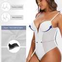 SHAPERIN Women's Low Back Shapewear Tummy Control Plunge Deep V Neck Backless Body Shaper Thong Bridal Bodysuit Bra Fajas (White, M)