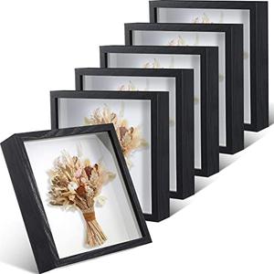 Reginary 6 Pack 8 x 8 Inches Shadow Box Frame Black Wood Shadow Boxes Display Cases 1.2 Inch Interior Depth Display Case Wall Tabletop Showcase Ideal for Memorabilia Pictures Flowers Medals Tickets
