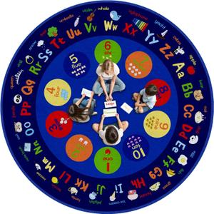 Round Classroom Rug, 66Ft ABC Rugs for Kids Playroom, Education Classroom Carpet Elementary for Learning Alphabet, Numbers, Words, Area Preschool Playmat for Daycare Kindergarten
