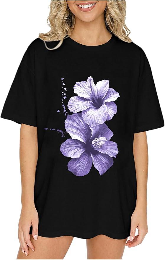 RoseSeek Girl's Graphic Tees Short Sleeve Crewneck T Shirts Casual Summer Tops Cute Preppy Clothes Floral Black 13Y