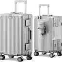 Carry on Luggage Aluminium Frame with Cup Holder, 20 Inch Zipperless Luggage with Spinner Wheels,Carry On Luggage 22x14x9 Airline Approved for Business Travel (silver, 20inch)