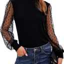 Blooming Jelly Womens Mock Neck Tops Keyhole Dressy Casual Blouses Polka Dot Long Sleeve Fall Outfits 2026 (Black)