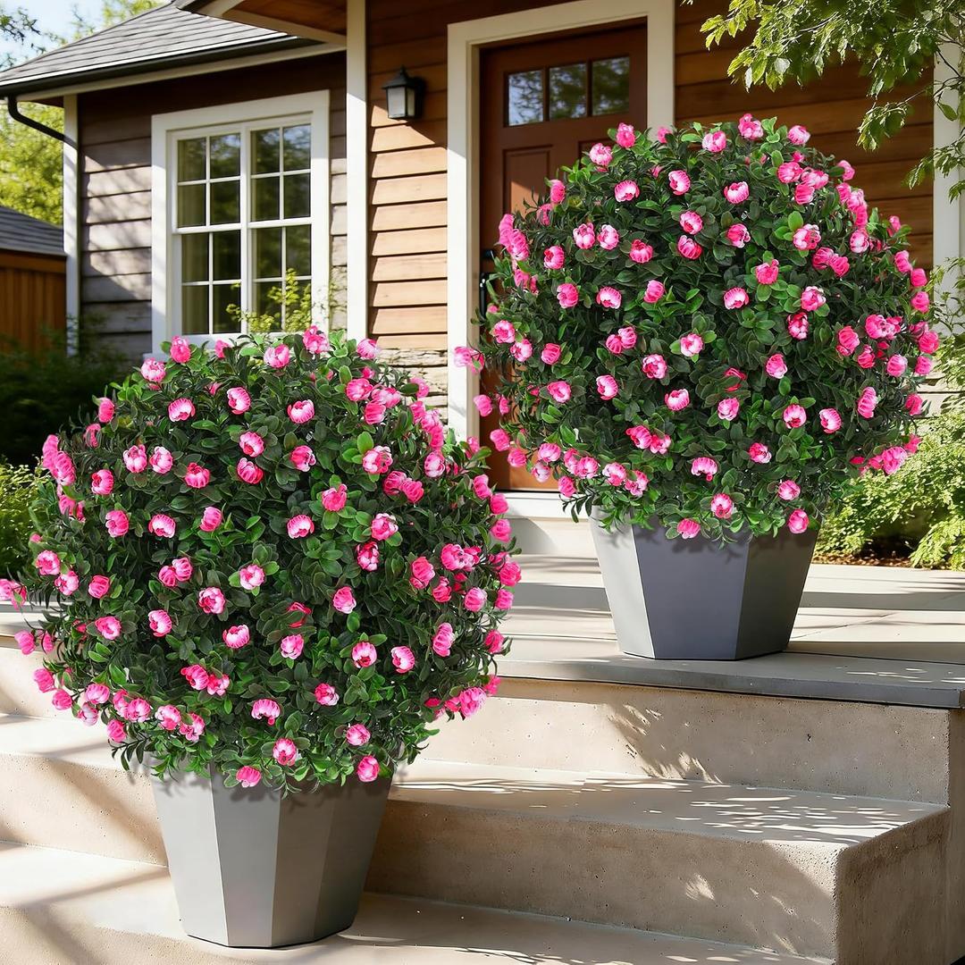 23 Inch Tall Artificial Plants Outdoor, Set of 2 with Ground Spikes for Easy Installation, UV Resistant & Fade-Proof Fake Plants for Outdoor Yard, Garden, Front Porch, Indoor Planters Decor