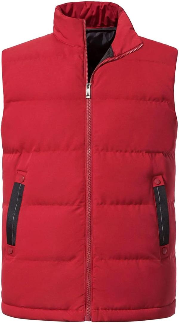 Men's Outerwear Vests Winter Warm Outdoor Padded Puffer Lightweight Vest (Large, Red)