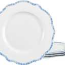 Fanquare Blue Dinner Set, 11-Inch Scalloped Porcelain Plates, Microwave Safe, Service for 4