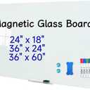 DEVELOP Magnetic Glass Whiteboard, 24 x 18 Inches (60 x 45 cm), Small Tempered Glass Dry Erase Board for Wall, Frameless Whiteboards with Marker Tray, 4 Markers, 2 Magnets, 1 Eraser