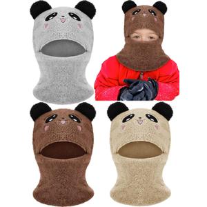 3 Pcs Toddler Boy Girl Winter Hats Scarf Warm Baby Kids Plush Hat Earflaps Hood Scarf Beanie Skull Cap (Gray, Coffee, Khaki)