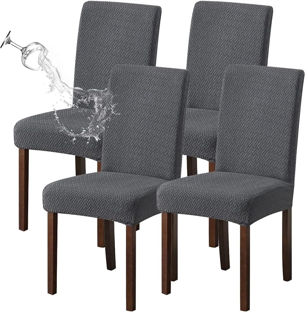 Genina Waterproof Chair Covers for Dining Room Set of 4 Kitchen Chair Covers Parson Dining Chair Slipcover,Dark Gray