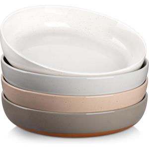 MALACASA Large Pasta Bowls Set of 4, 48 OZ Salad Bowls Serving Bowls for Dinner, Ceramic Soup Bowls Pasta Plates for Serving, Stackable, Microwave & Dishwasher Safe, Multicolor, Series TARA