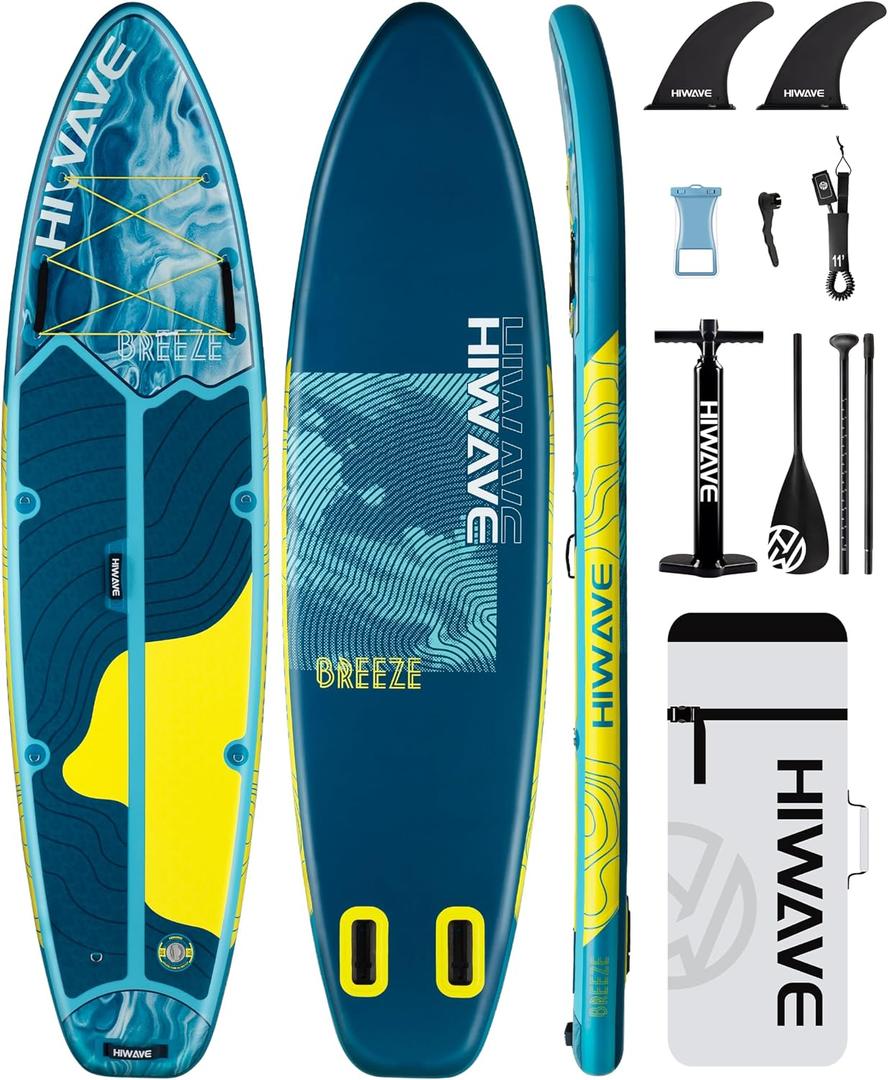 Hiwave Inflatable Stand Up Paddle Board 11*34*6 Sup Board, 420lbs Capacity Adult&Youth Paddle Board, Pet Friendly for Ocean&Lake, w/Double Action Hand Pump