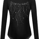 Nymphperi Girls Gymnastics Leotards Long Sleeve Kids Tumbling Outfit Stretchy Bodysuit for Practice Height 90 (2-3T, Black)