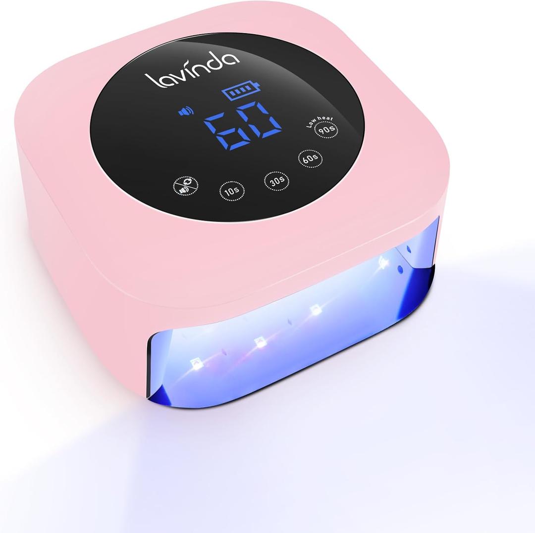 Lavinda UV LED Nail Lamp 54W Cordless Gel Nail Light, Rechargeable UV Lamp for Nails, Professional LED Nail Dryer with Timer & Display for Gel Nails Salon Home Use Matte Macaron Pink
