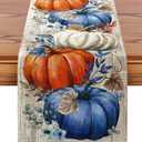 Artscope Pumpkins Eucalyptus Leaves Fall Table Runner,Autumn Seasonal Kitchen Dining Table Decoration for Fall Home Decor 13x48 Inch-Light-Colored Wood