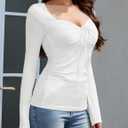 Amoretu Women's Stretchy Ruched Slim Fit Shirt Long Sleeve Going Out Fitted Tops (White, XXL)