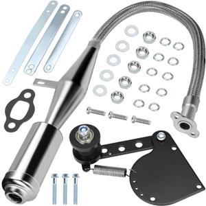 YOXUFA Performance Flexible Exhaust Muffler Silencer Pipe Chain Tensioner Adjuster for 49cc 50cc 60cc 66cc 80cc 100cc 2-Stroke Gas Motor Motorized Mountain Bike Bicycle Engine Parts Silver