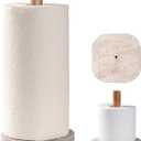 Natural Travertine Textures Standing Paper Towel Holder for Kitchen Countertop, Bathroom Toilet Paper Roll Holder with Weighted Base and Sturdy Wood Stand, for Standard or Plus Rolls, Height-Adjustable (Yellow Stone)