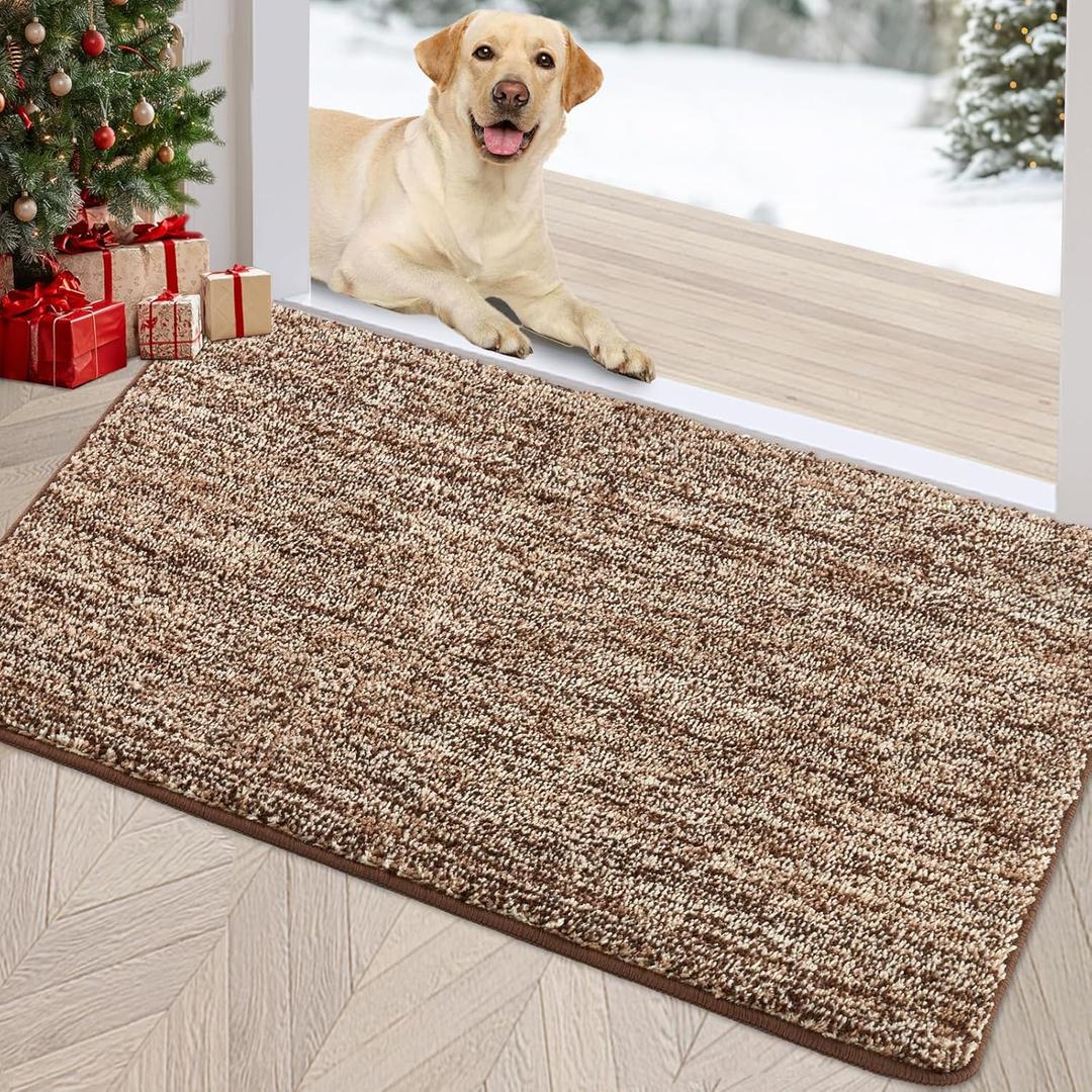 REFETONE Indoor Doormat, Front Door Mat 20"x32" Absorbent Rubber Backing Non Slip Door Mats, Washable Low-Profile Inside Floor Mat Door Rugs for Entryway, Resist Dirt Mud Mat for Dogs, Coffee/Brown
