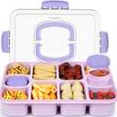 Caperci Original Snackle Box Container - 10-Compartment Snack Divided Serving Tray with Lid & Handle, 2 Dressing Containers, Perfect for Picnic Party, Leak-Proof, Dishwasher Safe, BPA-Free (Orchid)