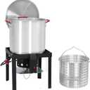 60 Qt Seafood Boil Pot, ACONEE Aluminum Crawfish Boiling Kit with Steam/Boil Basket & Strainer, 110000 BTU Propane Jet Burner & Lifting Hook, 10 PSI Regulator, Outdoor Cooking Shrimp Crab Boiler
