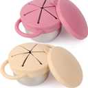 2 Pack Stainless Steel Spill Proof Snack Cup for Baby Toddlers Kids, with Silicone Food Catcher, Travel Lid, Spill-Proof Bowl Containers, Toddlers Essentials, Non Toxic BPA Free (Pink and Yellow)