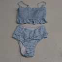 RXRXCOCO Womens Shirred Bandeau Bikini Cute Two Piece Swimsuit Off Shoulder High Waist Bathing Suit (Blue) XS