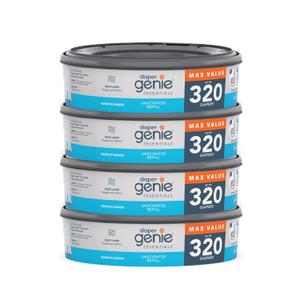 Diaper Genie Essentials Round Refill Pack of 4 | Holds Up to 1280 Newborn Diapers | Features Unscented Continuous Film | Compatible with Diaper Genie Complete and Expressions Pails (320 Count (Pack of 4))