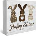 Happy Easter Bunny Rabbit Ears Floral Leaves Easter Decoration Bunny Wooden Sign Spring Yard Rabbit Dcor for Home Farmhouse Farm Kitchen Dining Room Bathroom Shelf Table-156