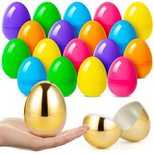 Jumlys 36 Count 3.15" Plastic Easter Eggs, 30 Pcs Empty Suprise Egg 6 Pcs Golden Eggs Bulk, Fillable Egg with Hinge for Easter Hunt, Basket Stuffers Fillers and Easter Party Favor