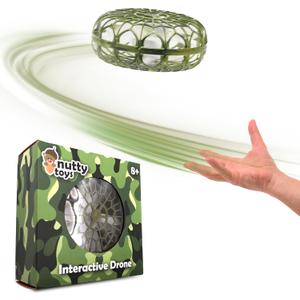 NUTTY TOYS Interactive Drone - Hand Operated Light Up Boomerang for Kids & Adults | Easy Shake to Start Flying UFO| Top Stocking Stuffer Christmas Gift Idea 2025 for Boys & Teens 8 9 10 11 12 13 14 15 (Army Green)