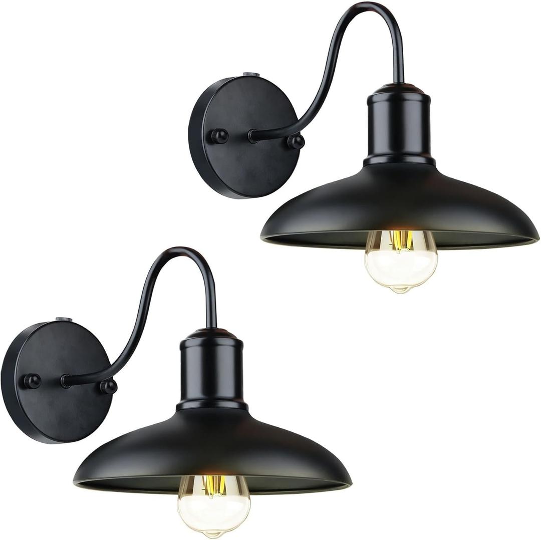 Dusk to Dawn Outdoor Farmhouse Gooseneck Barn Lights, 10 Wall Sconces Exterior Lighting Fixtures, Black Outside Wall Mount Light Fixture, Anti-Rust Waterproof Outdoor Lights for Porch Garage, 2 Pack (With Sensor 2Pack)