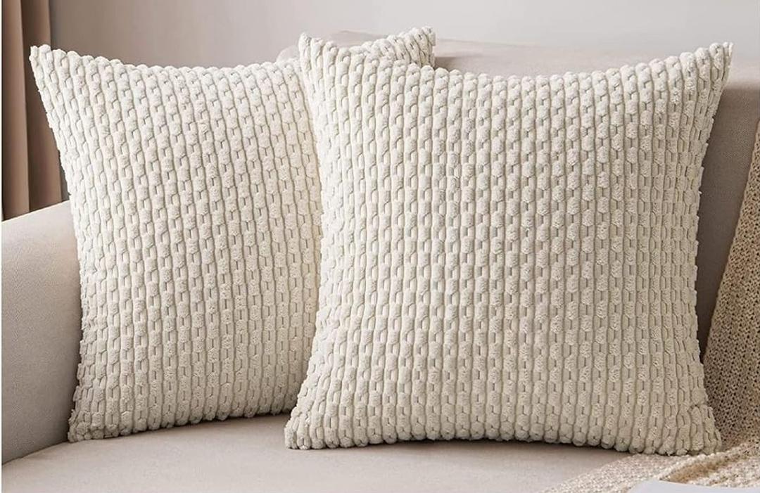 MIULEE Throw Pillow Covers Soft Corduroy Decorative Set of 2 Boho Striped Pillow Covers Pillowcases Farmhouse Home Decor for Couch Bed Sofa 20x20 Inch, Cream White
