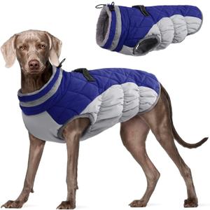 FUAMEY Dog Coat for Large Dogs,Waterproof Dog Winter Jacket with Harness Built in Puppy Cold Weather Coats Reflective Pet Vest with Zipper Warm Fleece Dogs Snowsuit Windproof Blue L (L(chest:24in))