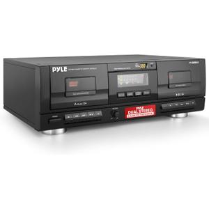 Pyle Dual Stereo Cassette Tape Deck - Clear Audio Double Player Recorder System w/ MP3 Music Converter, RCA for Recording, Dubbing, USB, Retro Design - For Standard / CrO2 Tapes, Home Use - PT659DU