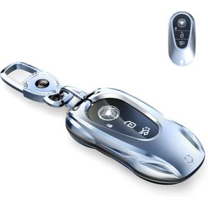 for Mercedes Benz Key fob Cover with Metal Keychain Case Key Shell Protector Compatible with 2020-2024 S-Class G-Class E-Class EQE EQS Accessories (Fashion Silver for Benz-C)