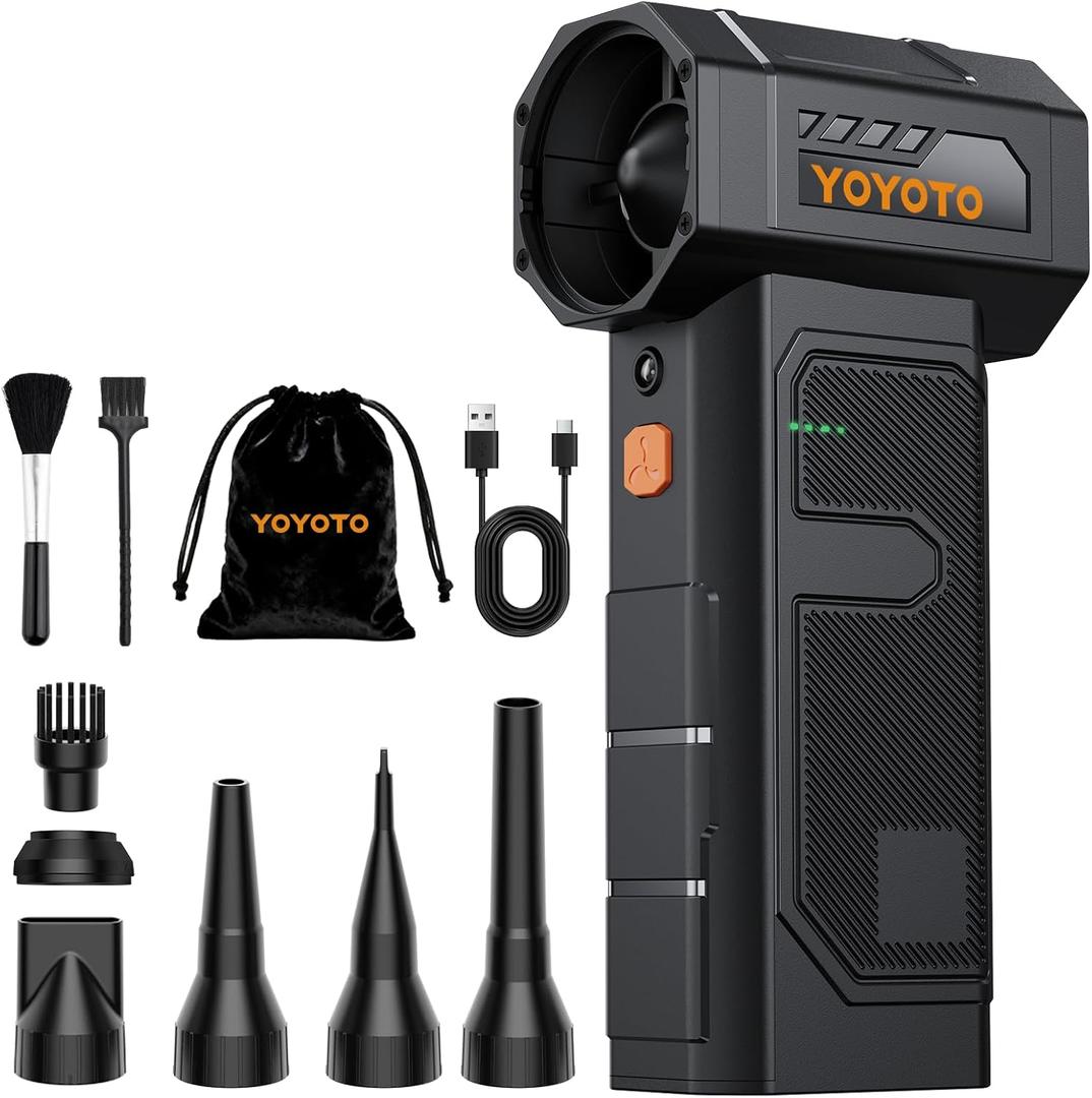 Compressed Air Duster, Electric Air Duster with Upgraded Powerful 40MM Brushless Motor, 4-Gear Cordless Mini Hand Blower with LED Light, 27.75Wh Rechargeable Turbofan for Keyboard, Car, Home, Outdoor