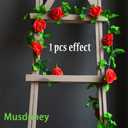 Musdoney 4Pcs 32.2 FT Fake Rose Vine Flowers Plants Artificial Flower Garland Hanging Rose Ivy Home Hotel Office Wedding Party Garden Craft Art Decor (Red)