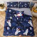 qjmiaofang Kids Space Comforter Set Twin Size 6Pieces Galaxy Rocket Bedding Sets for Boys Teens Bed in A Bag with Star Sheets Soft Microfiber 3D Planets Astronaut Printed Home Decor with Pillowcases