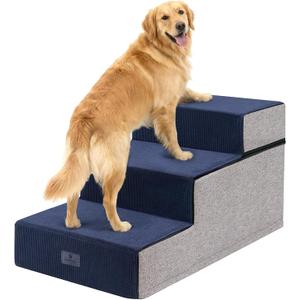 Veehoo 3 Steps Foam Dog Stairs for Large Dogs 18" H, 20" Extra Wide Dog Steps for Bed Couch with Support Board, Soft Non Slip Dogs Stairs Pet Ramp Ladder for Senior Elderly Pet, Support up to 110 lbs