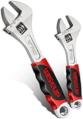 WISEUP Adjustable Wrench Sets 8 inch & 10 Inch Cr-V Forged Industrial Grade Hand Tools Wrench Set With Anti-Slip Grip crescent style (Pack of 2)