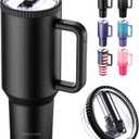 40 oz Tumbler with Handle and Flip Straw Lid - Upgraded Traveler 40oz Tumblers with Lids Straws Vacuum Insulated Leak Proof Stainless Steel Cup Mug Gifts for Men Women Him Her (Black)
