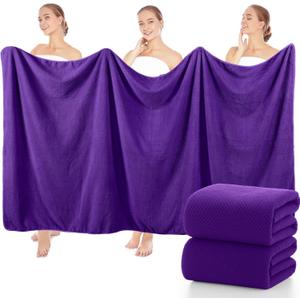 Lounsweer 2 Pcs Extra Large Bath Towel Set 40 x 80 Inches Oversized Bath Sheets for Adults Jumbo Soft Highly Absorbent Coral Fleece Shower Towel for Hotel Bathroom Guest Spa Gym (Purple)