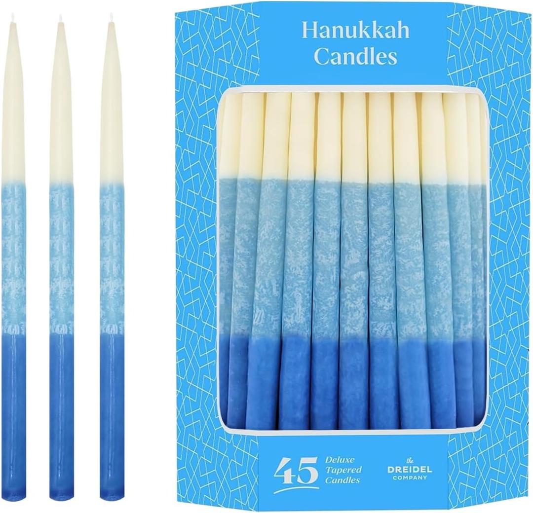 The Dreidel Company Dripless Deluxe Tapered Pastel, Blue and White Decorations, 1-Hour Burn Time Hanukkah Menorah Candles for All 8 Nights of Chanukah