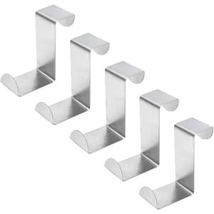 5 Pcs Over The Door Hooks Z-Shaped Hanging Hooks Dual Head Fits 3/4" and 1-1/2" Door Widths, Stainless Steel Reversible Single Hanger Hook for Door, Kitchen, Cabinet, Cupboard, Drawer (Silver)