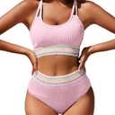 Zuvebamyo Women's High Waisted Ribbed Bikini Set Two Piece Crop Top High Cut Swimsuit Criss Cross Back Bathing Suit XL