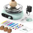 Alldeer Mini Pottery Wheel Kit - 4.7" Turntable Electric Clay Wheel with Foot Pedal, Adjustable Speed Ceramic Making Machine with 8 Pottery Shaping Tools, Craft Kits for Kids (green)